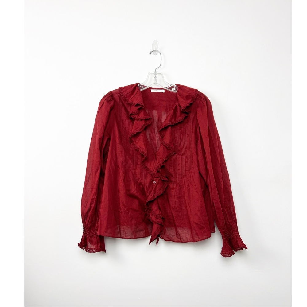 DÔEN Hardy Ruffled Blouse in Burgundy L - Picture 2 of 11